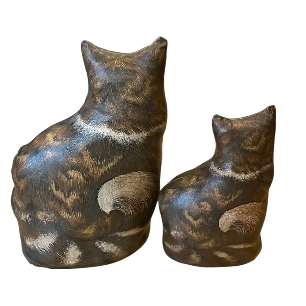 VTG Set Of 2 Oilcloth? Cat Kitty Pillows Decor Primitive Folk Art Mom & Kitten